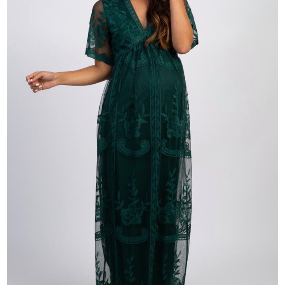 PinkBlush Emerald Green Lace Maternity Dress